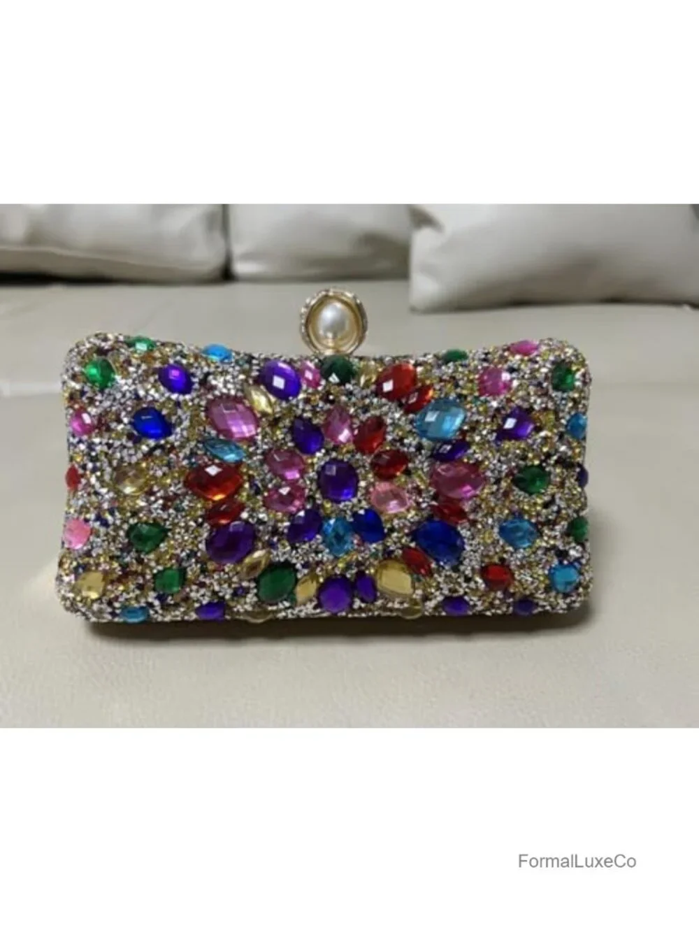 Crystal Box Clutch with Removable Chain Straps, Jeweled Evening Purse
